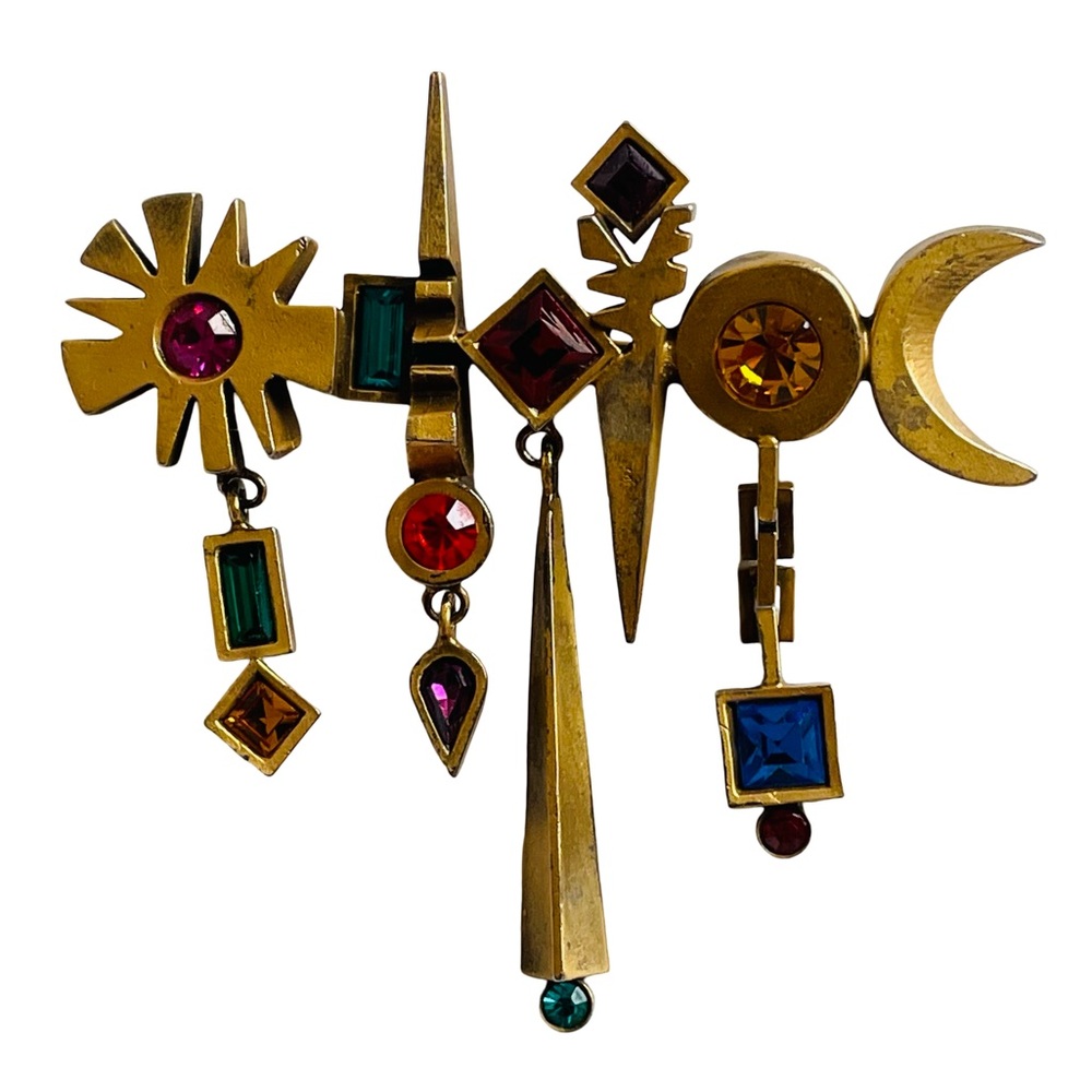 Vintage Patricia Locke 24K Gold Plated Modernist Brooch With Austrian Crystals - Picture 2 of 5